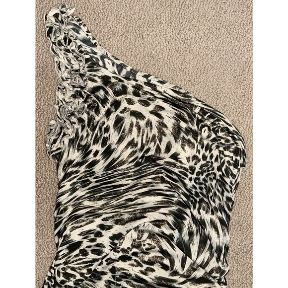 Y2K Body Central Sparkling Cheetah Print One Shoulder Body Con Padded Dress M/L - Picture 8 of 12